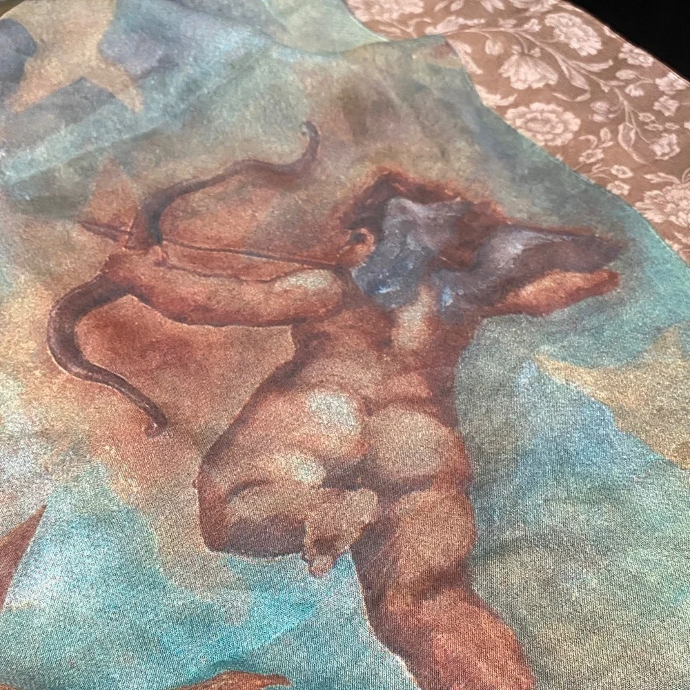 Betmar Vintage Artistic blue beige cherub sheer Scarf - Picture 8 of 16